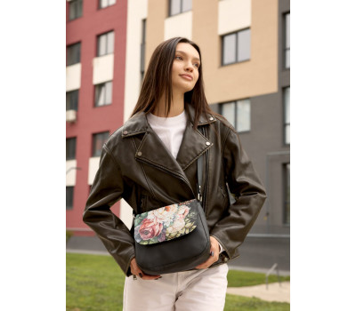 Жіноча сумка Кросбоді Sambag Rose чорна з квітковим принтом