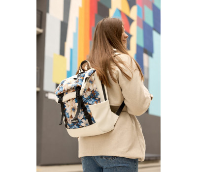 Жіночий рюкзак Sambag Aura білий з принтом Blue Flowers