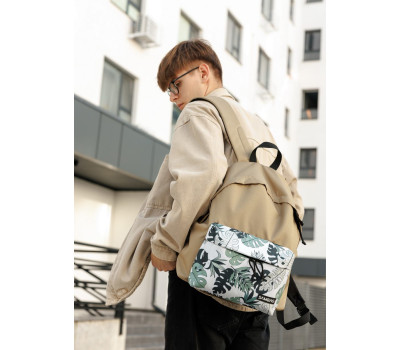 Чоловічий рюкзак Sambag Active пісочний тканевий з принтом "monstera"
