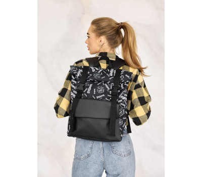 Рюкзак ролл Sambag унісекс RollTop Milton чорний з принтом Sambag