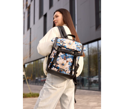 Жіночий рюкзак Sambag Aura чорний з принтом blue flowers