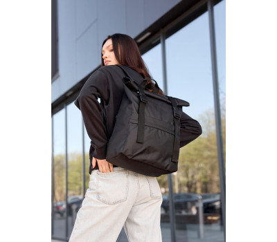 Жіночий рюкзак рол Sambag RollTop Milton чорний тканинний
