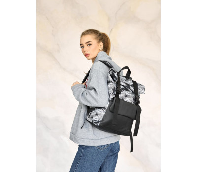 Рюкзак ролл Sambag унісекс RollTop Milton чорний з принтом Palm