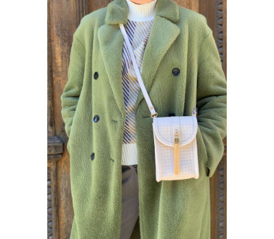 Сумка жіноча "Лайк" натуральна шкіра, слонова кістка тиснення  плетінка , з ланцюжком