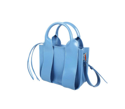 Сумка жіноча "Фіона S" натуральна шкіра, блакитна з тисненням під плетінку