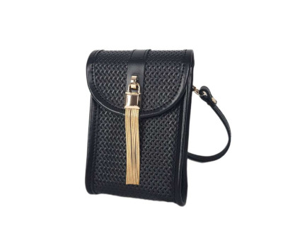 Сумка жіноча "Лайк" натуральна шкіра, чорна тиснення  плетінка , з ланцюжком