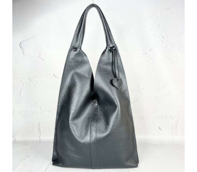 Сумка жіноча "Лінда" натуральна шкіра, чорний металик флотар