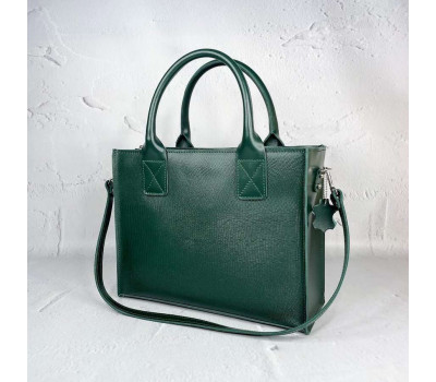 Сумка жіноча "НОВА" натуральна шкіра, темно-зелена матова  з рептилією