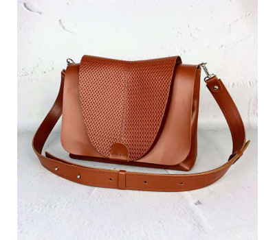 Сумка жіноча "Мішель" натуральна шкіра, гончарна глина матова з тисненням плетінка