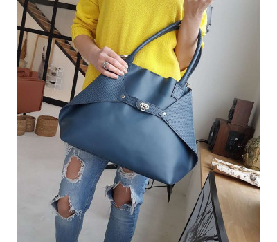 Жіноча сумка "Флай" натуральна шкіра,синя з плетінкою