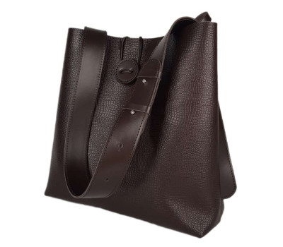 Сумка-шопер "Барбара" натуральна шкіра, шоколадна, тиснення рептилія