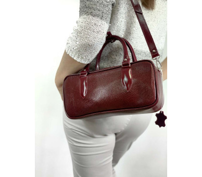 Сумка жіноча "Бріджит" натуральна шкіра, бордова глянець, тиснення рептилія