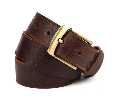 Ремінь коричневий тертий цільний LIMARY SK10-01C-ant золота пряжка