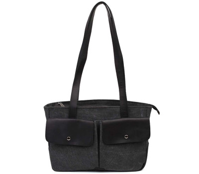 Жіноча сумка тоут з канвас та шкіри TARWA RAg-3930-3md з передніми кишенями