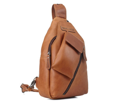 Сумка-слінг чоловіча шкіряна Hill Burry HB15059B з передньою кишенею коньячна