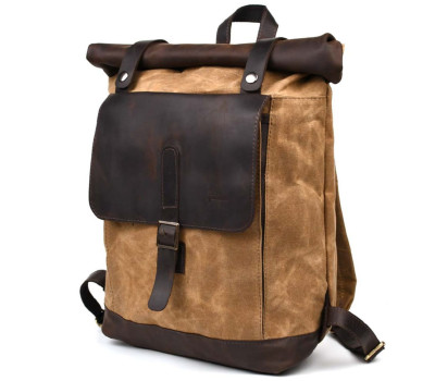 Рюкзак з кінської шкіри та вощеного канвасу рол-ап TARWA RCw-5191-3md