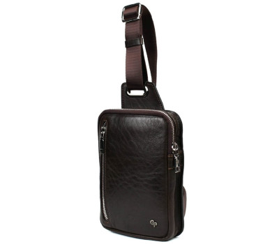 Чоловіча шкіряна сумка-слінг у коричневому кольорі Grande Pelle 739420