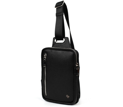 Чоловіча шкіряна сумка-слінг у чорному кольорі Grande Pelle 739710