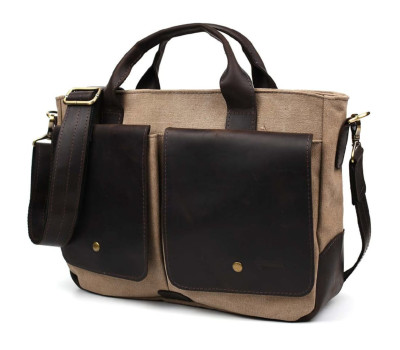 Чоловіча сумка з канвас та кінської шкіри TARWA RCs-3990-3md пісочна