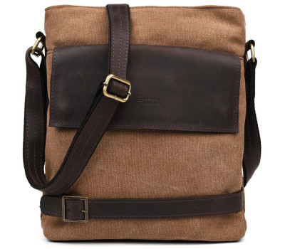 Сумка через плечо в комбинации кофейный канвас и лошадиной кожи RCc-0040-4lx TARWA