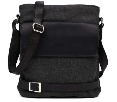 Сумка через плече в комбінації чорний канвас та кінської шкіри RAg-0040-4lx TARWA