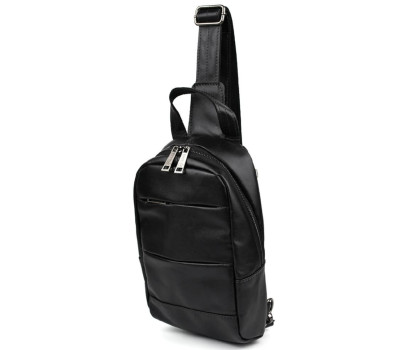 Рюкзак слінг шкіряний обємний з кишенями TARWA GA-6010-3md чорна Наппа