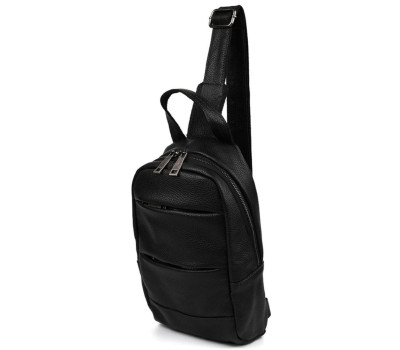 Рюкзак слінг шкіряний обємний з кишенями TARWA FA-6010-3md чорний флотар