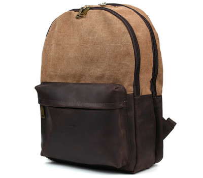 Рюкзак з кінської шкіри та канвасу коричневий TARWA RCС-7273-3md