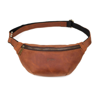 Шкіряна сумка на пояс бананка TARWA RB-7416-4lx крейзі хорс коньячний