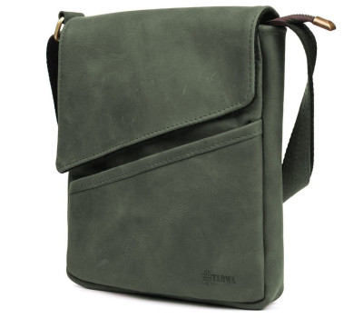 Чоловічі шкіряні сумки через плече RE-1302-3md TARWA зелеаня крейзі хорс