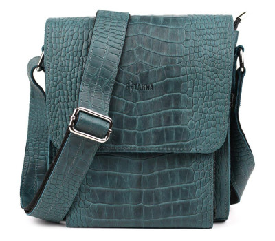 Шкіряна сумка через плече RepK-3027-4lx бренду TARWA блакитний колір рептилія