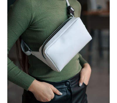 Біла шкіряна сумка бананка на пояс ручної роботи PTL (WHI-PTL-4lx)