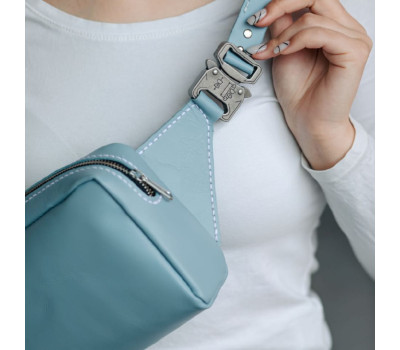 Блакитна шкіряна сумка бананка на пояс ручної роботи PTL (SKY-PTL-4lx)