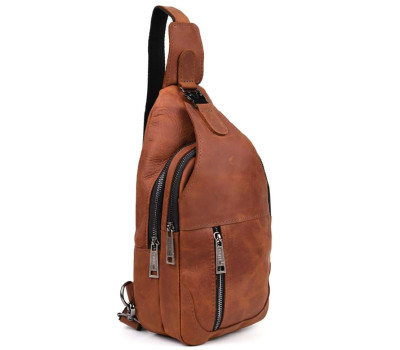 Чоловічий рюкзак слінг із кінської шкіри TARWA RB-4004-3md коньячний