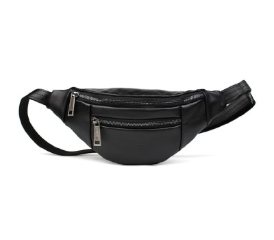 Шкіряна бананка на два відділення з передньою кишенею TARWA GA-8040-3md чорна наппа