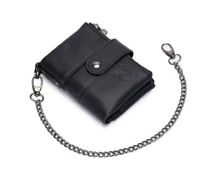 Чоловічий гаманець розкладний чорний з ланцюжком TW080A Bull