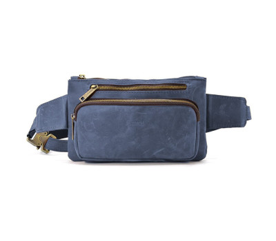 Поясна сумка шкіряна бананка RK-8137-4lx бренд TARWA синя