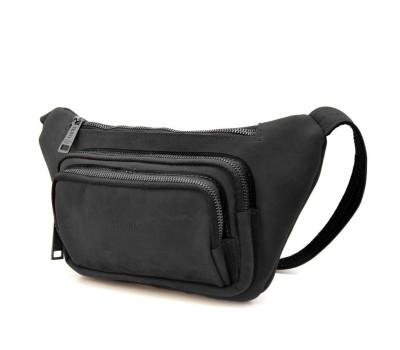 Шкіряна бананка напоясна із кінської шкіри чорна RA-8179-3md TARWA