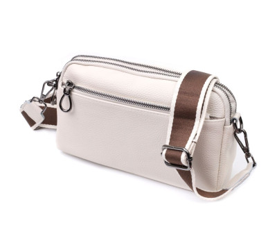 Жіноча прямокутна сумка з кишенями з натуральної шкіри Vintage 22598 Біла