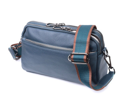 Стильна сумка для жінок з кишенями з натуральної шкіри Vintage 22600 Синя