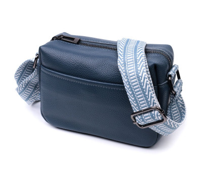 Трендова сумка на одне відділення для стильних жінок із натуральної шкіри Vintage 22605 Синя