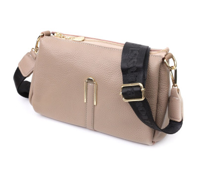 Шкіряна жіноча сумка з металевою прикрасою по середині Vintage 22609 Бежева