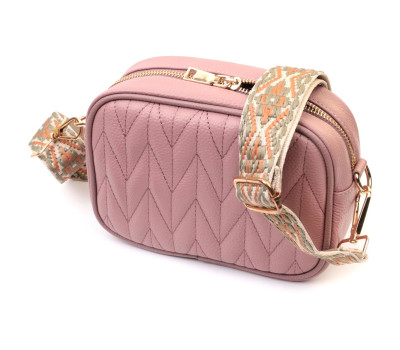 Красива стьобана жіноча сумка з натуральної шкіри Vintage 22614 Рожева