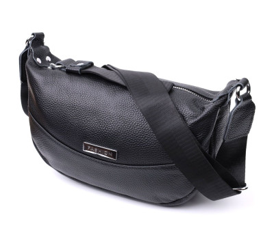 Шкіряна сумка жіноча через плече з незвичайним бігунком брелоком Vintage 22615 Чорна