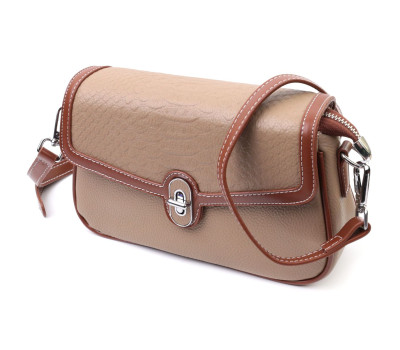 Стильна сумка жіноча з фактурним клапаном з натуральної шкіри Vintage 22620 Бежева