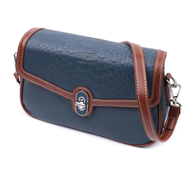 Сумка жіноча з фактурним клапаном із натуральної шкіри Vintage 22622 Синя