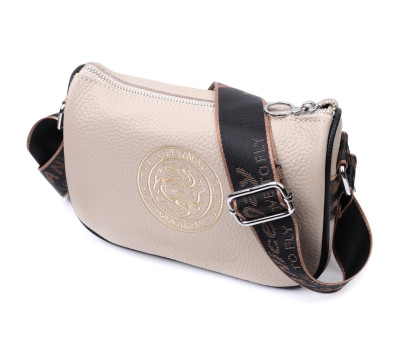Женская сумка с вышивкой на лицевой стороне из натуральной кожи Vintage 22625 Бежевая