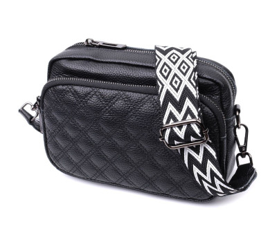 Жіноча сумка прошита ромбами на лицьовій стороні з натуральної шкіри Vintage 22634 Чорна