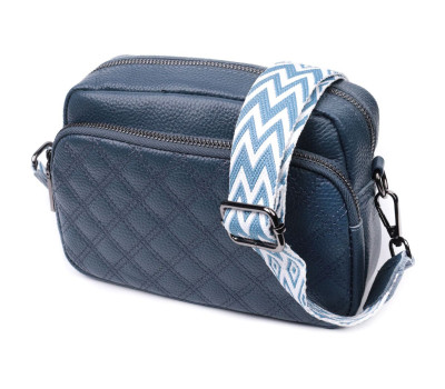 Стильна жіноча сумка прошита ромбами на лицьовій стороні з натуральної шкіри Vintage 22636 Синя