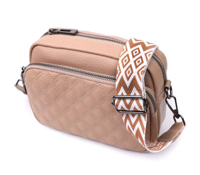 Модна жіноча сумка прошита ромбами на лицьовій стороні з натуральної шкіри Vintage 22637 Бежева